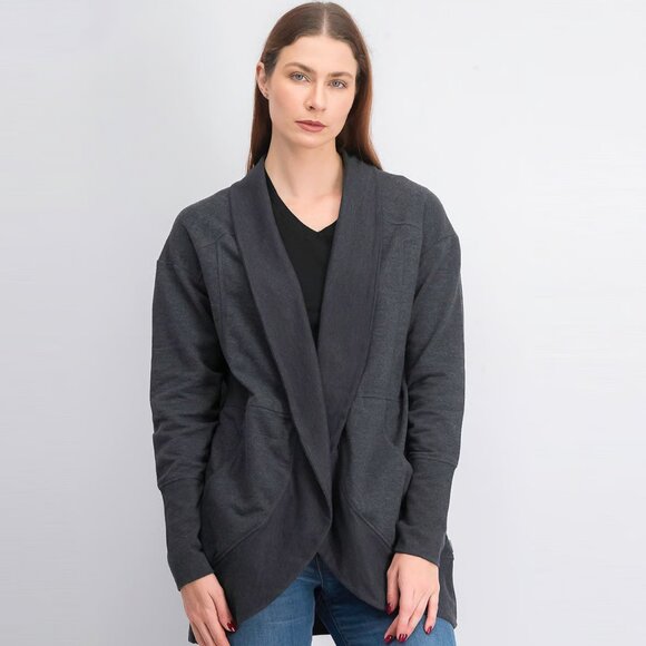 ❌️Eddie Bauer Womens Camp Fleece Wrap Cardigan Open Front Gray Size XL - Picture 1 of 10